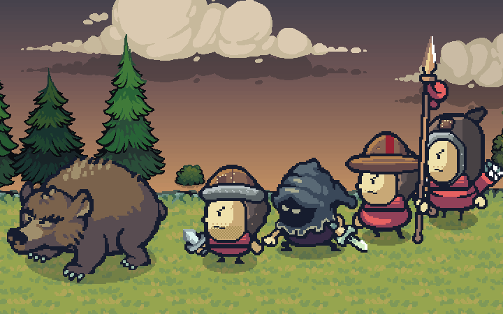 On a forest road at dusk a highwayman's band faces you, a knife-man, a hooded footpad, a spearman and a bowman who looses an arrow your way, and beside them a black bear rears up out of the pines and swipes. The highwayman says, “Your coin, or your teeth. Your choice.”