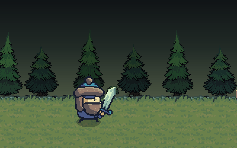 In a dark pine wood a Brennwald swordsman turns aside a sellsword's blows, then lands a blow that opens a vein. The sellsword bleeds out on his knees and the swordsman raises his blade.